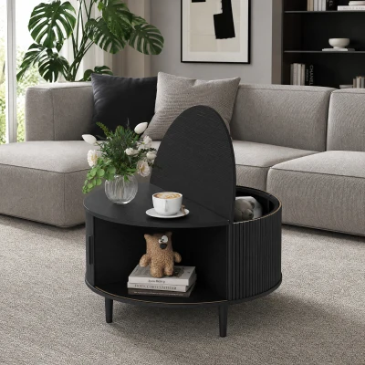 HOMCOM Lift Top Coffee Table Storage 80cm Black Wood Effect