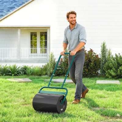 Outsunny Handliche Rasenwalze, Praktische Rasenrolle, Graswalze, Gartenwalze, flexibel, Stahl, 58L x 32,5B x 113H cm, Dunkelgrün