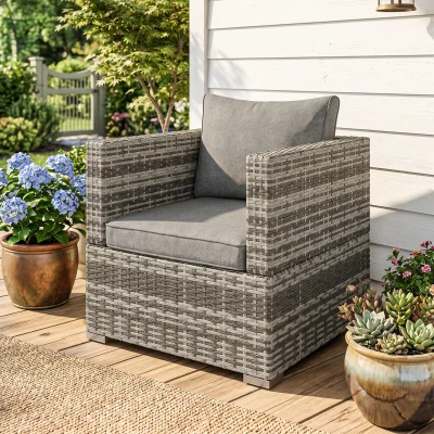 Outsunny Rattan Chair Sofa with Cushions Grey