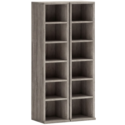 HOMCOM Lot 2 Étagères Rangement CD-DVD 12 Compartiments Gris