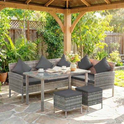 Rattan Sofa Set 142cm x 60cm x 75cm Dark Grey