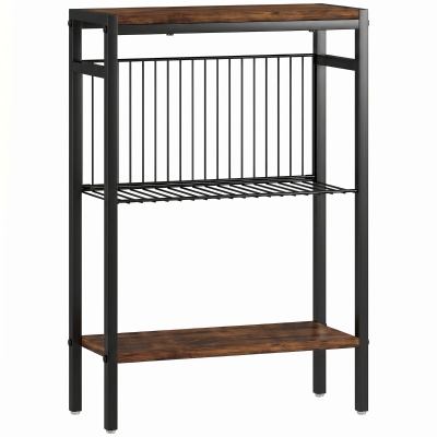 HOMCOM Bijzettafel met 3 planken, kleine nachttafel met metalen frame, rustiek bruin voor de woonkamer