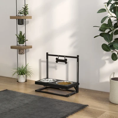 PawHut Gamelles Chien Surrélevées Réglables 11-33cm Noir