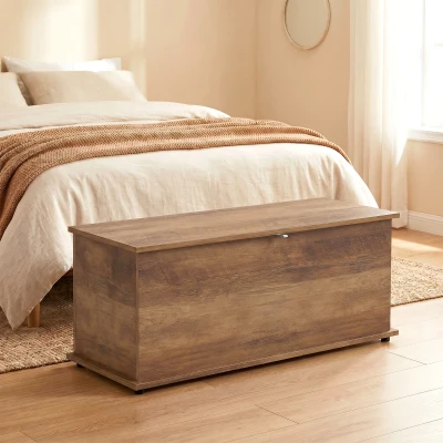 HOMCOM Banc Coffre Rangement 100x40x40cm Marron avec Couvercle