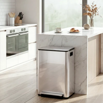 HOMCOM Poubelle Cuisine 2x30L Acier Inox Fermeture Douce