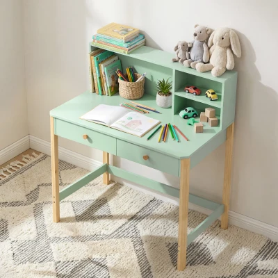AIYAPLAY Bureau Enfant 90x52x105cm Vert avec Tiroirs et Compartiments