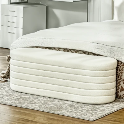 HOMCOM Banc Coffre Rangement 2-en-1 Rembourré Crème Bois