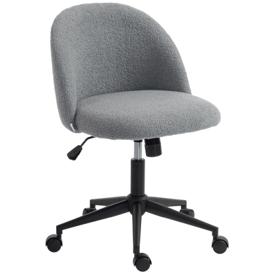 HOMCOM Silla de Oficina Giratoria en Pelo Teddy, Altura Regulable, Ruedas, Espuma de Alta Resiliencia, Gris