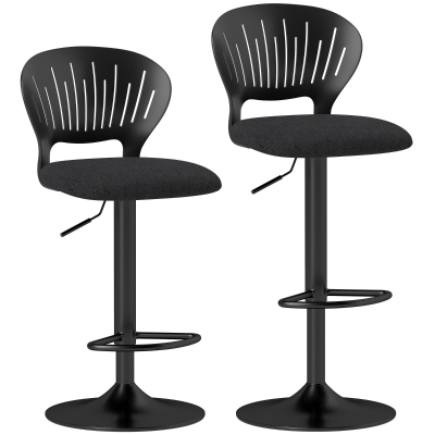 HOMCOM Juego de 2 Taburetes de Bar Giratorios en 360° Regulables en Altura de 84-105 cm Respaldo Hueco Reposapiés Negro