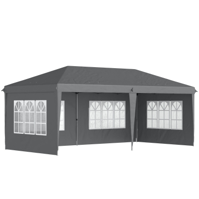 Outsunny Pavillon ca. 3x6m Wasserdicht Pop-up Faltpavillon mit 4 Seitenwänden, Fenster UV-Schutz Tragetasche Grau