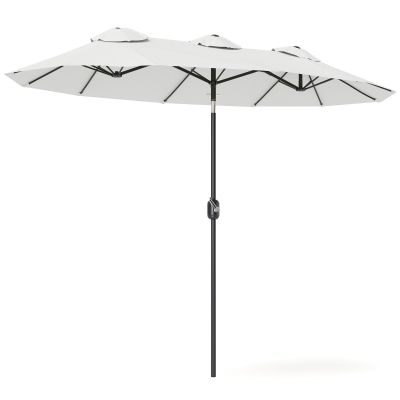 Outsunny Sonnenschirm, Gartenschirm, neigbar, mit Handkurbel, Winddach, Polyester+Stahl, Cremeweiß, 295 x 152 cm