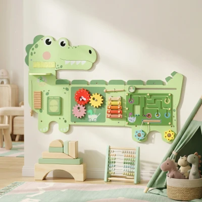 AIYAPLAY Busy Board Dinosaure Vert Tableau Motricité Murale 2-4 Ans