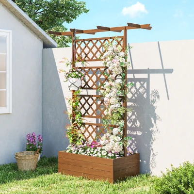 Outsunny Bac à Plantes Carré Bois avec Treillis et Toit