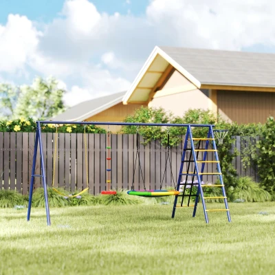 AIYAPLAY Portique Extérieur 6-en-1 avec Balançoires et Échelle