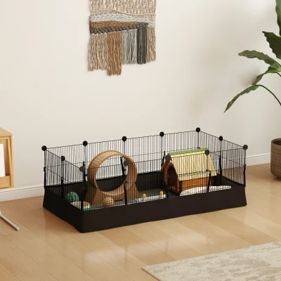 PawHut Enclos 12 Panneaux 120x60x40cm pour Petits Animaux Noir