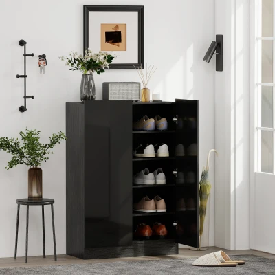 HOMCOM Meuble à Chaussures Noir Brillant 2 Portes 20 Paires