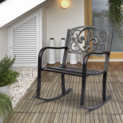Outsunny Schaukelstuhl Gartenstuhl Schwingsessel antik Garten Metall Bronze B60 x T73 x H85cm