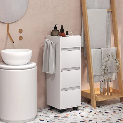 HOMCOM Meuble Salle de Bain 4 Compartiments 3 Tiroirs Blanc