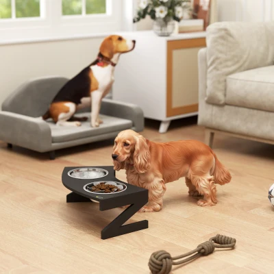 PawHut Comedouro para cão elevado com suporte com 2 tigelas em aço inoxidável de 1L 52,5 x 30 x 16,5 cm preto