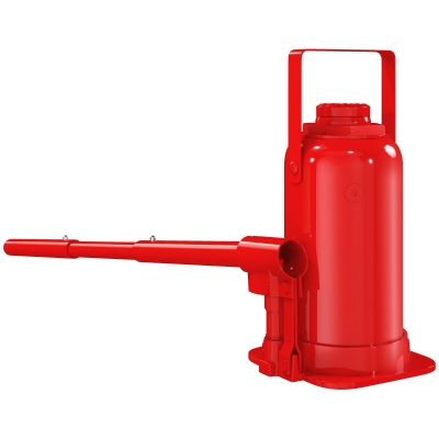 HOMCOM Macaco tipo garrafa hidráulico 12 T, macaco hidráulico tipo garrafa faixa de elevação 19-37 cm alça longa e assento, vermelho