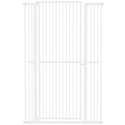 PawHut Barrera para Perros Extra Alta con Ancho Ajustable 77-104 cm Puerta para Perros con Extensiones y Puerta de Paso Blanco