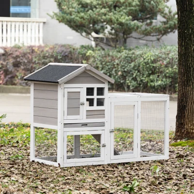 PawHut Gaiola para Coelhos estilo cottage - abrigo superior com rampa e recinto exterior - bandeja deslizante, telhado