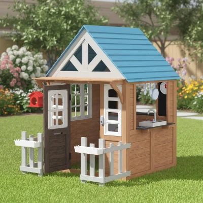 AIYAPLAY Cabane Bois Enfant Cuisine Jeu Marron Intérieur/Extérieur