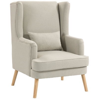 HOMCOM Fauteuil Accent Lin Beige Dossier Haut Assise Large