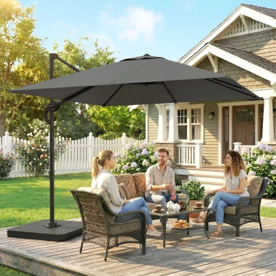 Outsunny Alu Ampelschirm  Ø244cm Sonnenschirm mit Kurbel Ständer Wasserabweisend 360° drehbar Dunkelgrau
