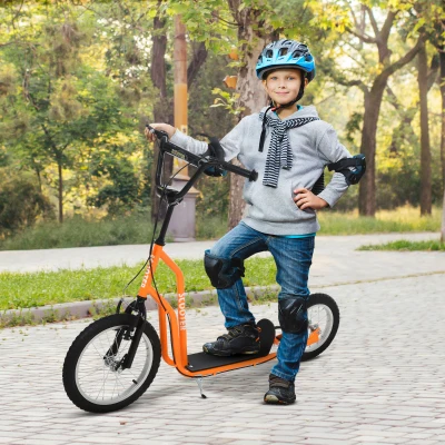 HOMCOM Trotinete infantil com guiador ajustável, rodas grandes e travão de mão, trotinete 41 cm Cityroller para meninos e meninas a partir dos 5 anos, metal, laranja