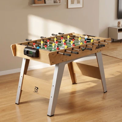 SPORTNOW Mesa de Futbolín con 22 Jugadores 2 Pelotas Empuñaduras Antideslizantes Contadores Patas Inclinadas Madera Natural