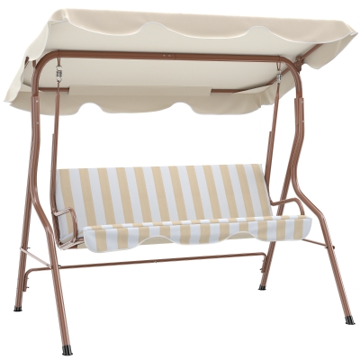 Outsunny Balancelle 3 Places Toit Réglable Coussins Marron Crème