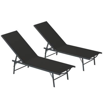 Outsunny Lot 2 Chaises Longues Pliantes Jardin Textilène Noir