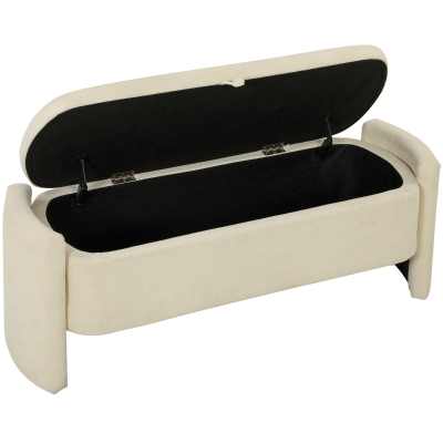 HOMCOM Banco de Fim de Cama, 118x42x45cm, Banco de Arrumação Acolchoado em Tecido Bouclê, Pernas em Madeira de Eucalipto, Creme