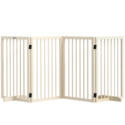 PawHut Barreira de segurança modular dobrável para animais de estimação com pé de apoio, madeira maciça, 206 x 35,5 x 76 cm