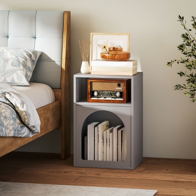 HOMCOM Bedside Table with 2 Open Compartments - Grey