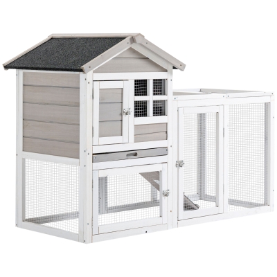 PawHut Gaiola para Coelhos estilo cottage - abrigo superior com rampa e recinto exterior - bandeja deslizante, telhado