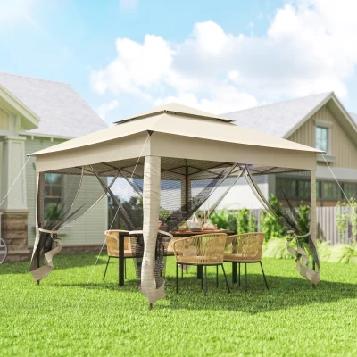 Outsunny Tonnelle Pop-Up 3x3m Métal Polyester Crème Anti-UV