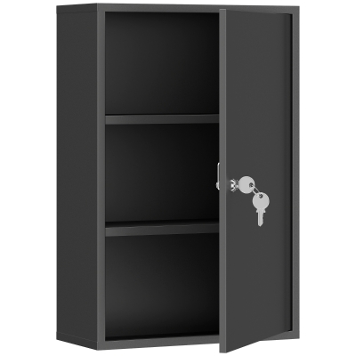 kleankin Wand-Medizinschrank, Badezimmerschrank mit 3 Regalböden, 2 Schlüsseln, 40 x 18 x 60 cm, Schwarz