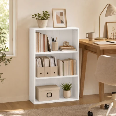 HOMCOM Bibliothèque 3 Compartiments Étagère Réglable Blanc 60x93cm