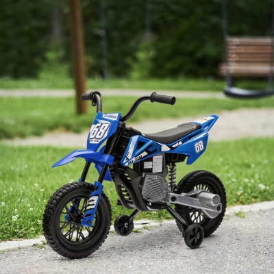 AIYAPLAY Moto électrique pour enfant moto cross pour enfants de 3 à 6 ans 2 moteurs 12V vitesse 5 km/h 109,5x60x72,5cm bleu