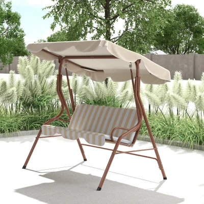 Outsunny Balancelle 3 Places Toit Réglable Coussins Marron Crème