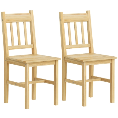 HOMCOM Dining Chairs Set of 2 Pine Wood Slat Back Natural