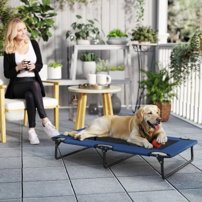 PawHut Cama elevada dobrável para cães, refrescante, cama de campanha com malha respirável 107x61x20cm azul escuro