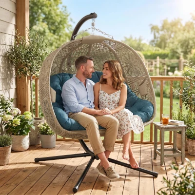 Outsunny hangstoel voor twee personen kleur zwart+zand 132L x 126W x 172H cm