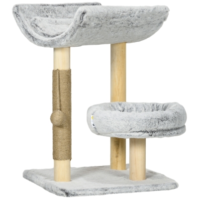 PawHut Árvore para Gatos com Arranhador 1 Ninho Superior com Almofada Lavável 1 Ninho Redondo Pelúcia Altura 60 cm Cinza