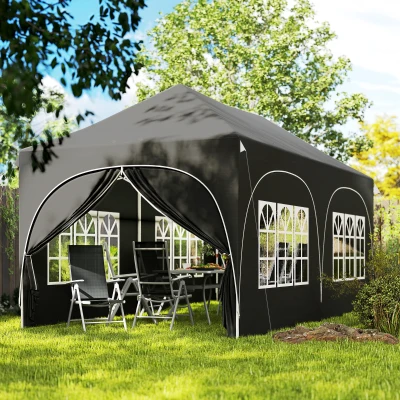 Outsunny Tonnelle Pliante 3x6m Gris Imperméable Anti-UV 6 Parois