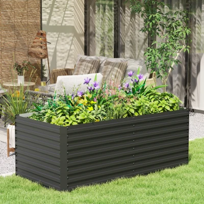 Outsunny Jardineira elevada galvanizada retangular para exterior - fundo aberto - 160 x 80 x 60 cm, cinza