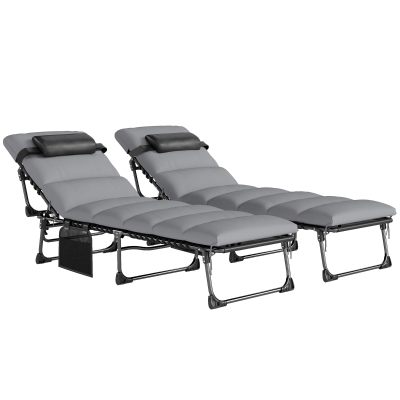 Outsunny Lot 2 Chaises Longues Jardin Pliables 200cm Gris 5 Positions