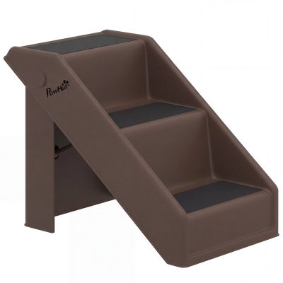 PawHut Hundetreppe 3 Stufen 36,5 cm Hoch Haustiertreppe für Kleine Hunde klappbar für Bett, Sofa, Couch Auto Braun